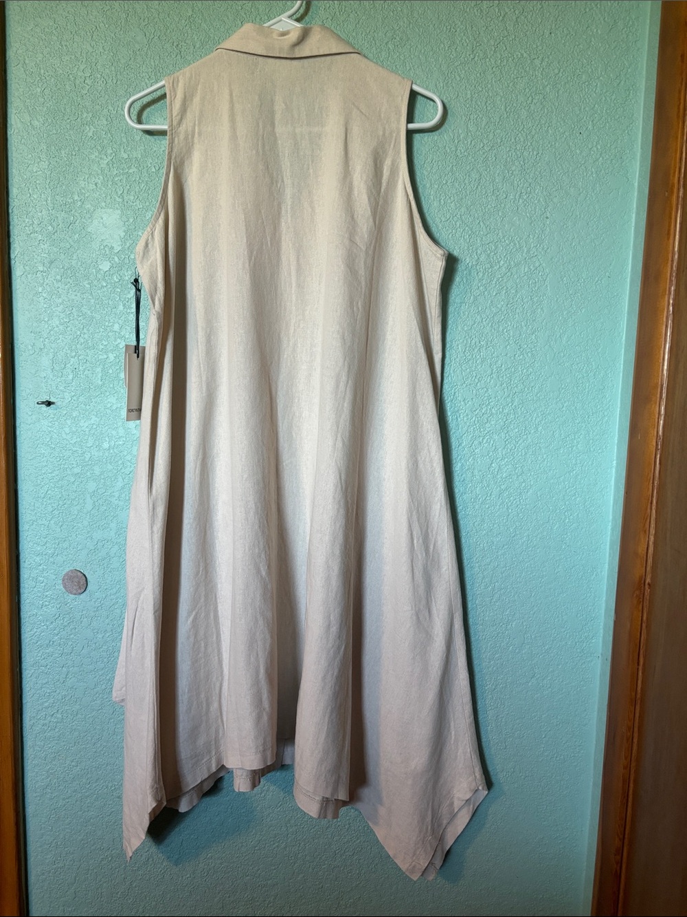 ForCynthia Sleeveless Button-Front Cream Midi Dress 55% Linen Medium NWT - Picture 3 of 8